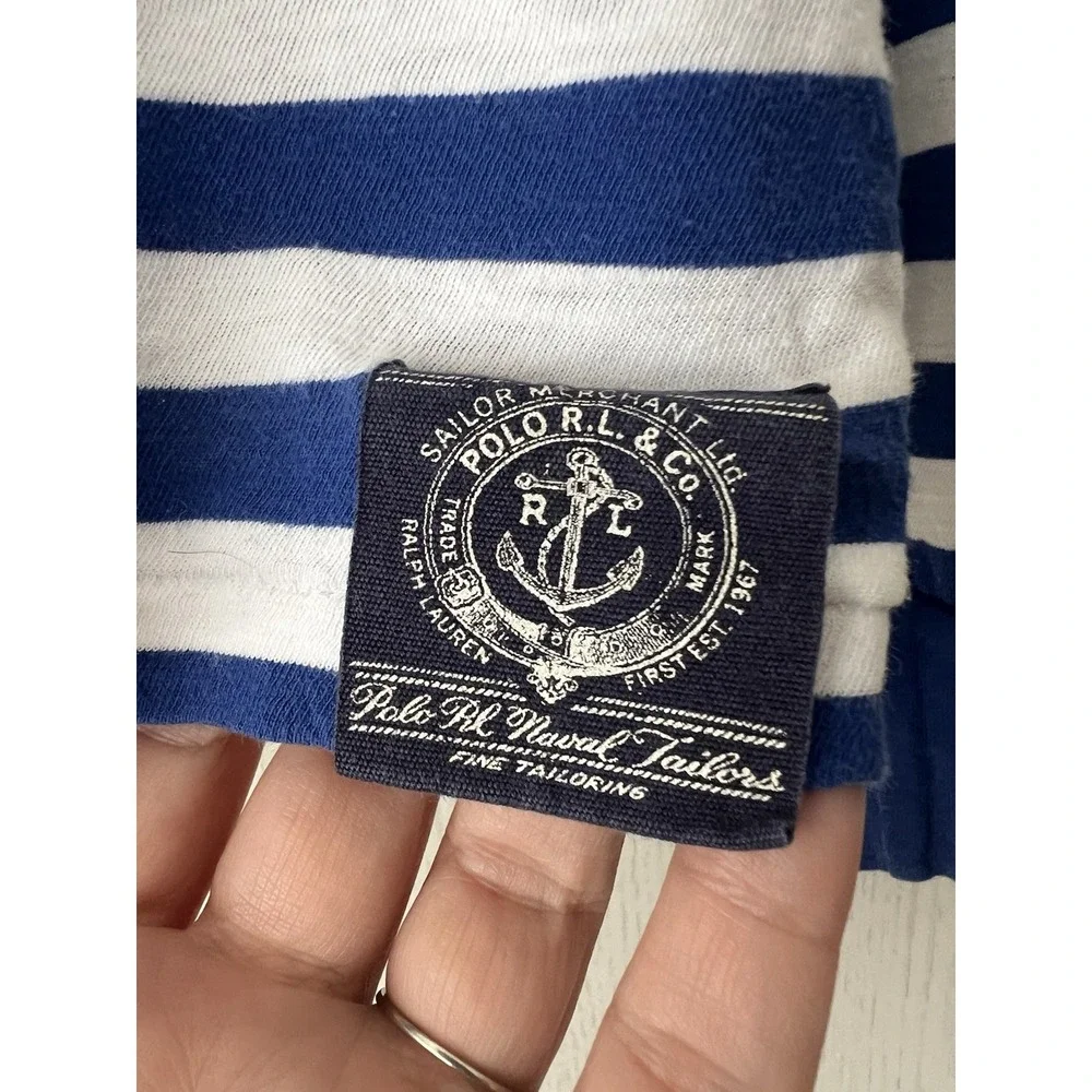 Vintage Polo Ralph Lauren Naval Tailors Blue Striped Long Sleeve T-shirt Small